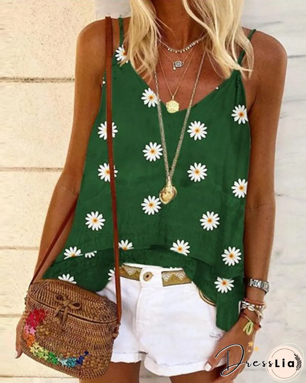Floral Spaghetti-Strap Vintage Shirts & Tops