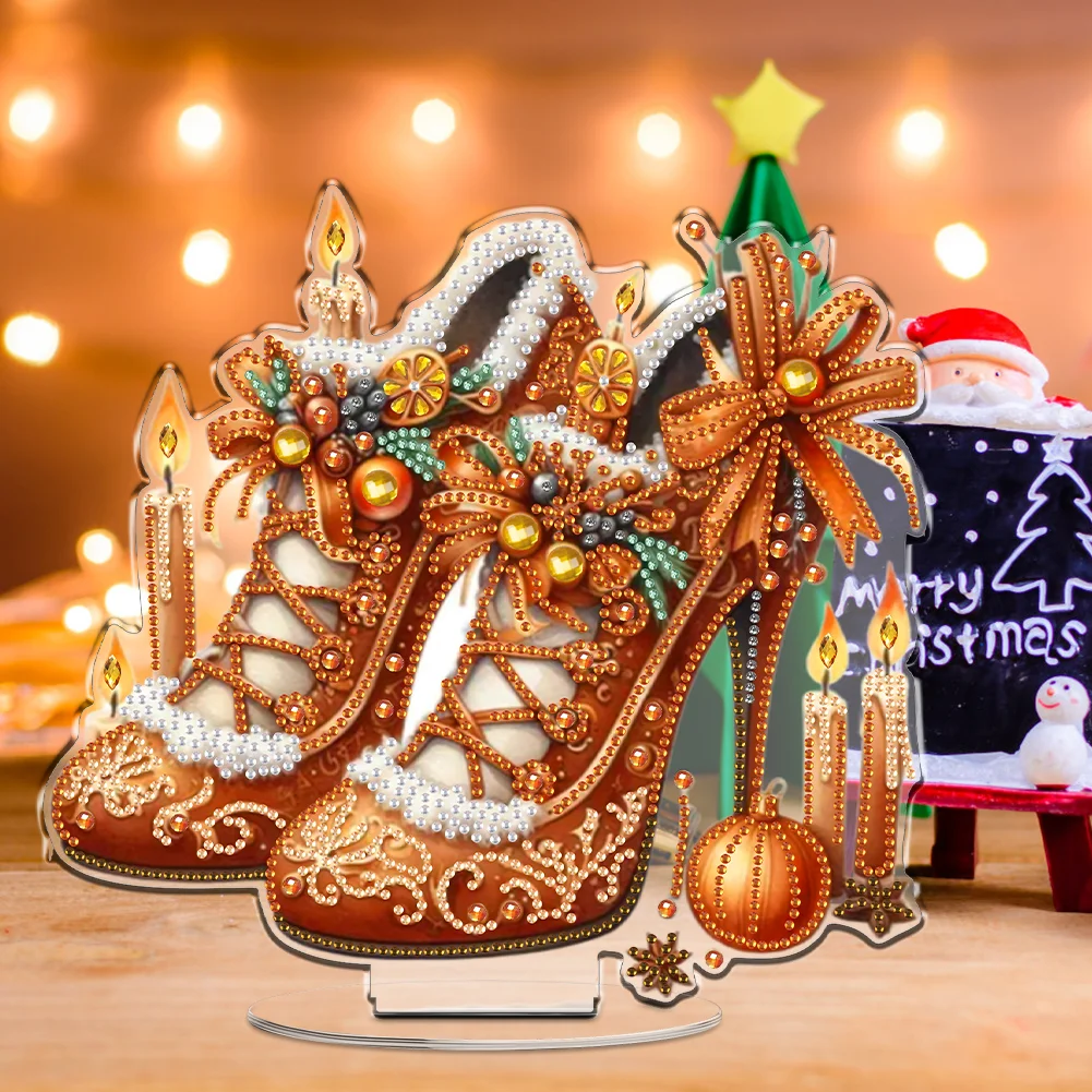 2D Flat Xmas High Heels DIY Acrylic Desktop Diamond Art Kits for Adults Beginner