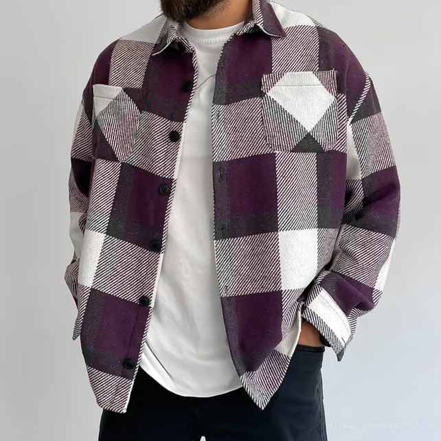 Square check texture shirt jacket-barclient