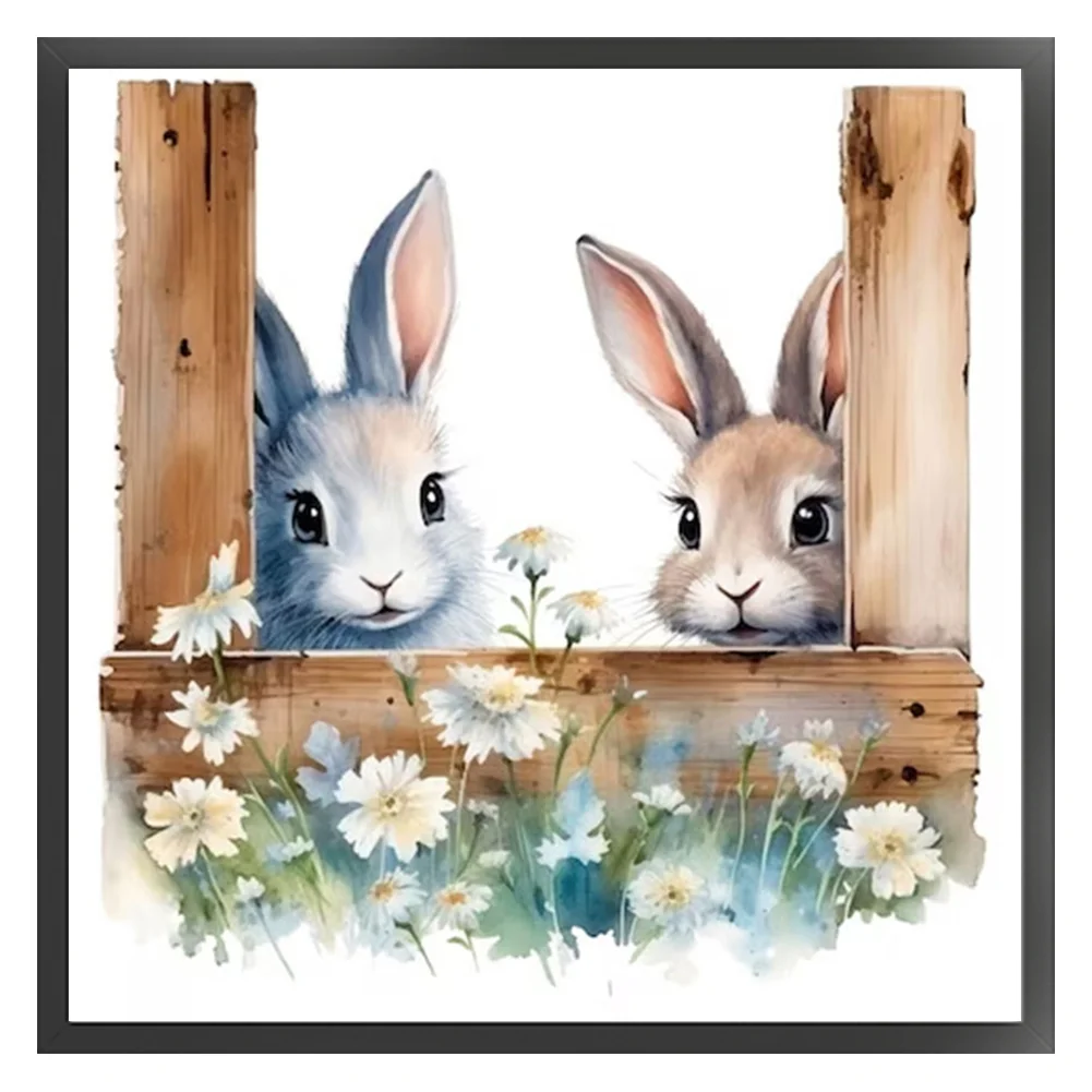 DIY Stamped Cross Stitch 11CT Full Embroidery 50*50cm - Flowers And Rabbits