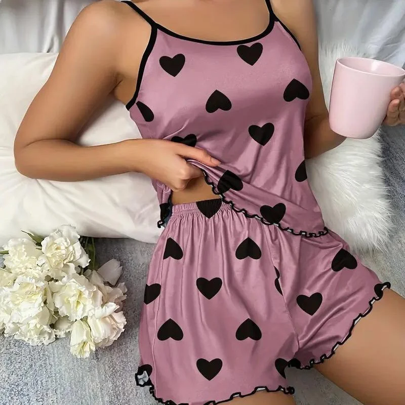 Uveng Summer Women's Pyjamas Two Sets Of Sexy Casual Sling Vest Shorts Homewear Set