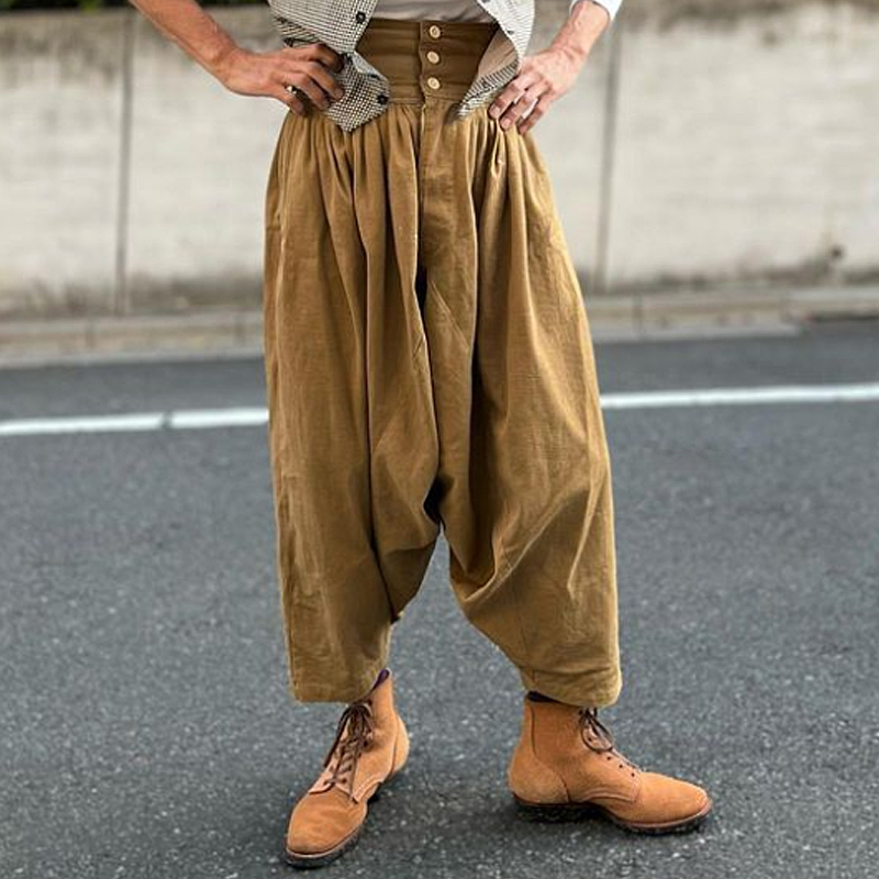 Vintage Herringbone High-Rise Wide-Leg Pants