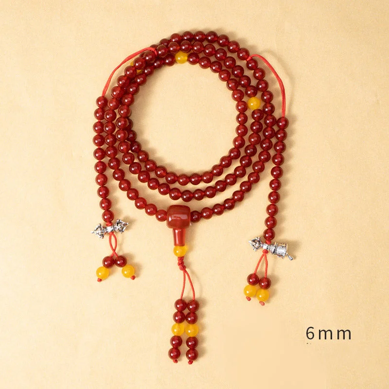 Natural Red Agate Yellow Agate 108 Beads Happiness Wealth Bracelet Mala