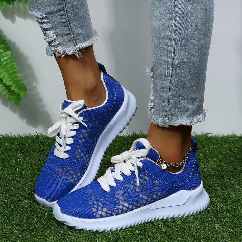 Women's Breathable hollow-out Lace-up Platform Heel Sneakers