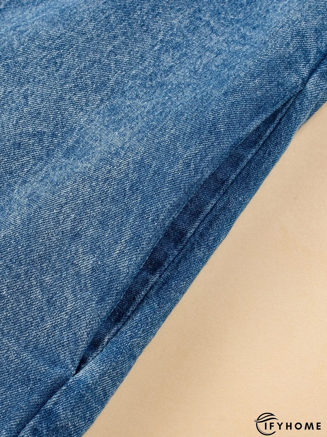 Blue Mineral Wash Denim Shirt Dress with Cuffed Sleeves | IFYHOME