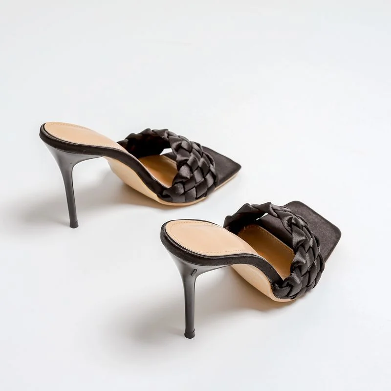 2021 Women Sexy Super High Heel 11cm Weave Design Summer External Wear Large Size 42 Luxury Prom Lady Pumps Woman Slippers