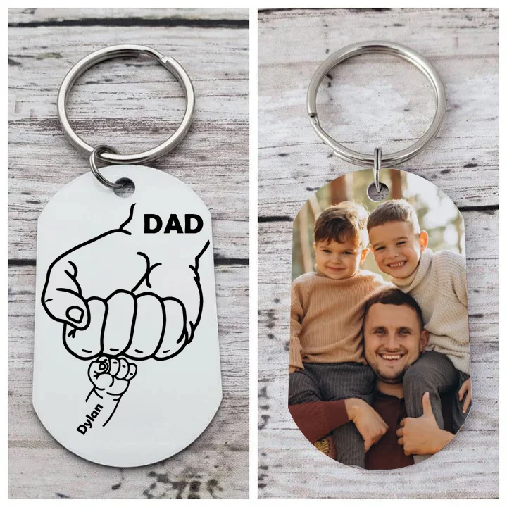 Daddy Fist Bump Personalized Photo Keychain Engrave 1 Name Father's Day Gifts