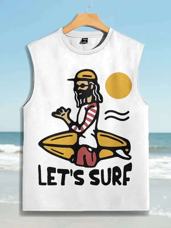 Men's LET'S SURF Print Cotton Tank Top