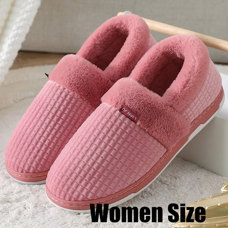 Winter Home Slippers for Women Bedroom Wear-Resistant Warm House Shoes Plush Slippers with Fur Indoor Big Size 45-46