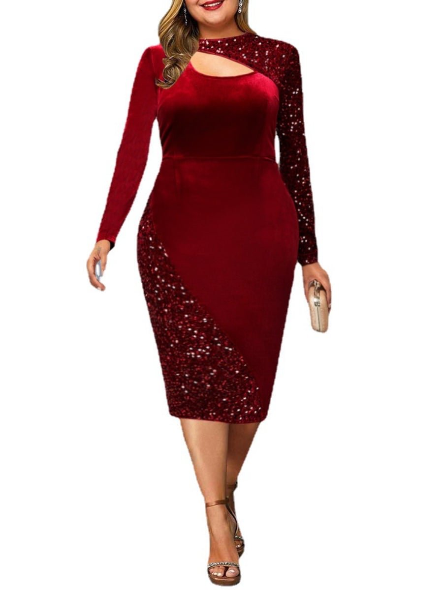 Women's Dresses Irregular Sequin Splicing Velvet Plus Size Bodycon Dress