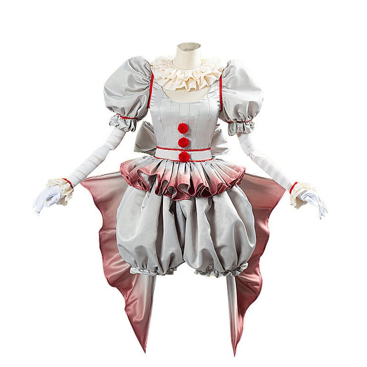 Mayoulove Stephen King It Pennywise Halloween Cosplay Costume Killer Clown Scary Uniform for Lady Girls-Mayoulove