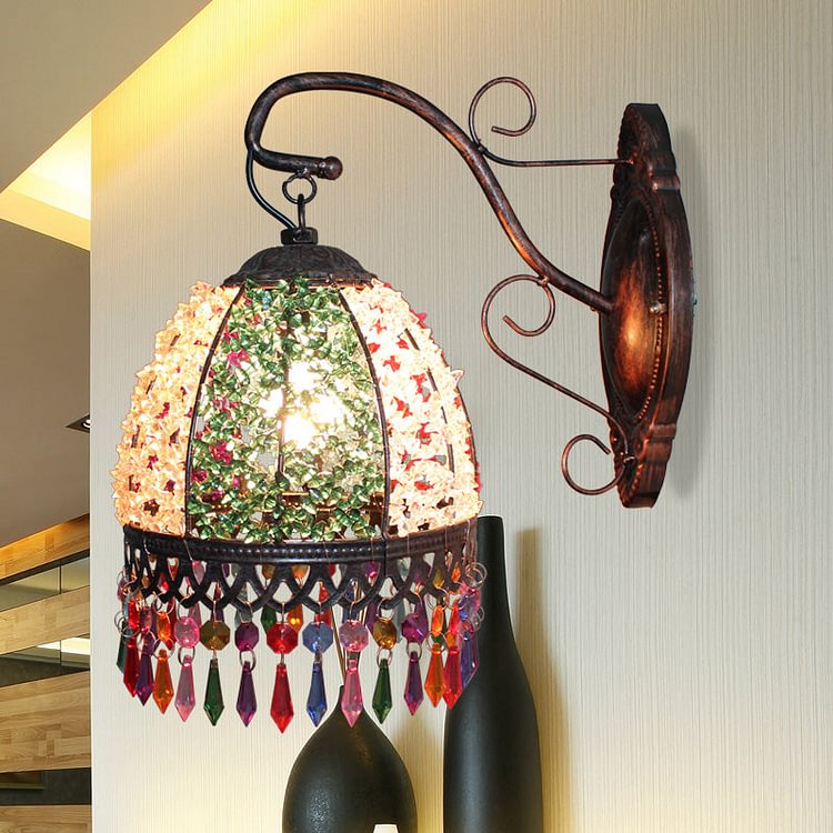 Green Dome Wall Mount Light Decorative Metal 1 Head Living Room Sconce Lighting Fixture with Glass Draping