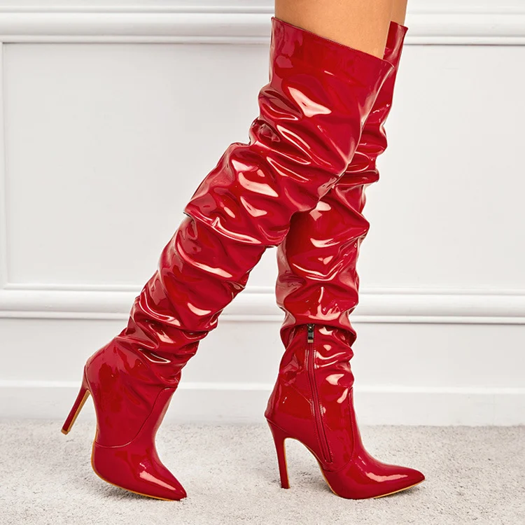 Yyvonne Autumn And Winter Fashionable High-Heeled Boots, High-Legged Women's Boots, Folding And Stacking Knee Boots.