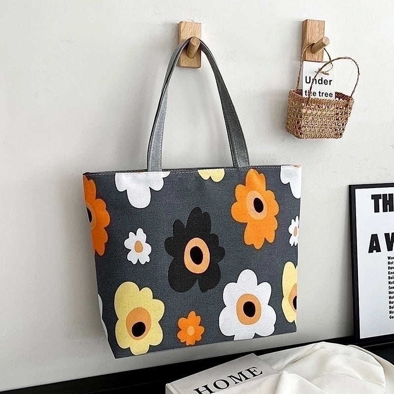Women’s Streetwear Color Block Flower Canvas Shopping Bags
