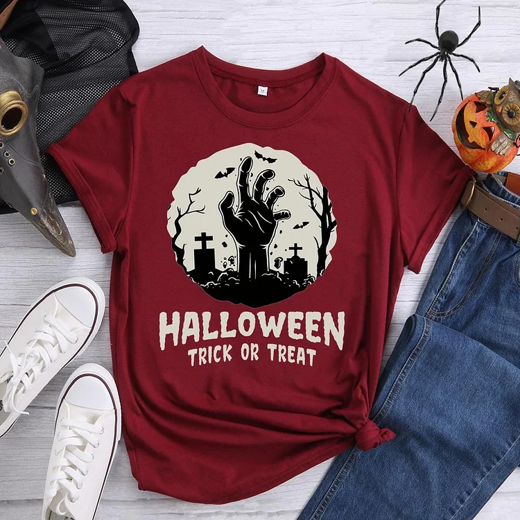 Halloween Trick or Treat Round Neck T-shirt-0018711