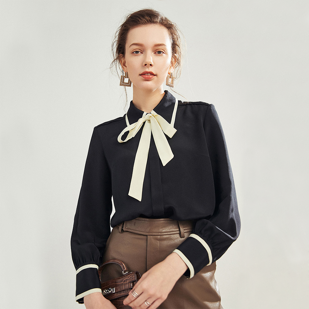 Crepe Silk Blouse Shirt Black For Women REAL SILK LIFE