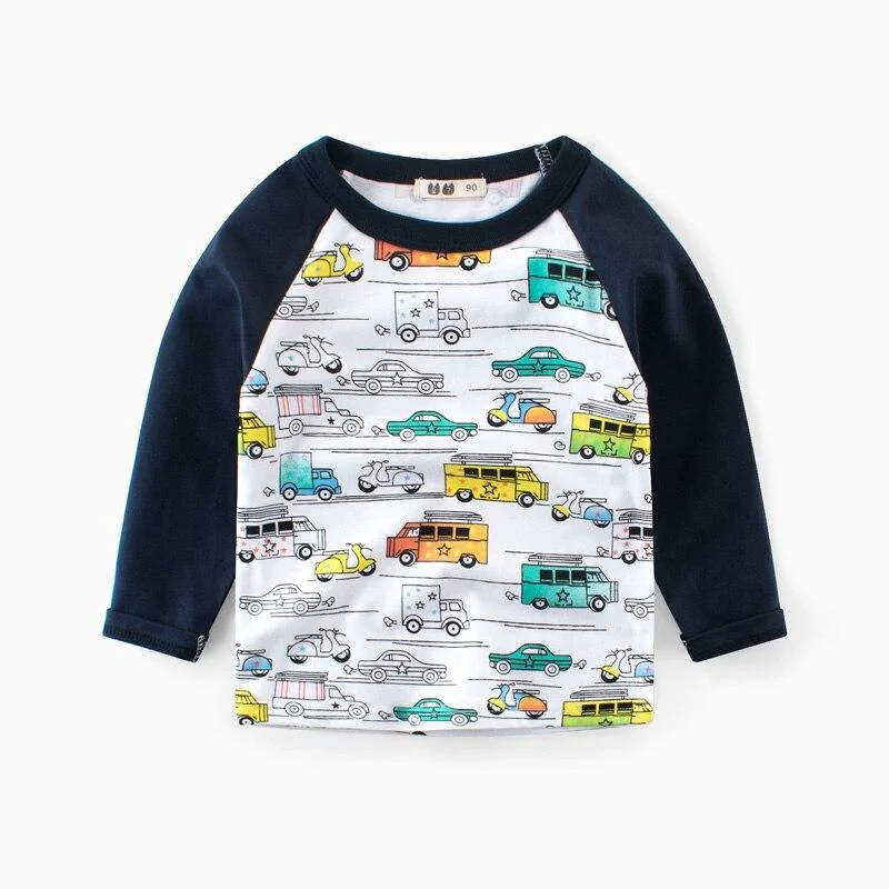 Boys T-shirts Fashion Cartoon Cars Tees Girls Long Sleeve Tops Autumn Winter Kids Cotton Sweatshirt Children Sport T Shirts