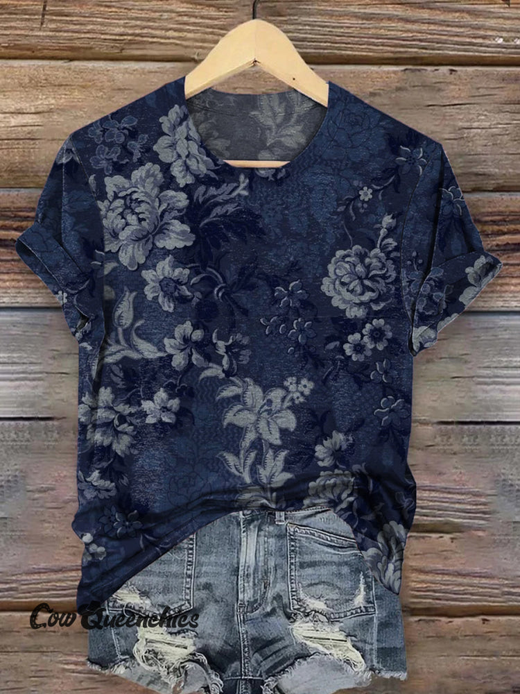 Vintage Floral Art Print Short Sleeves T-shirt Multicolor / S