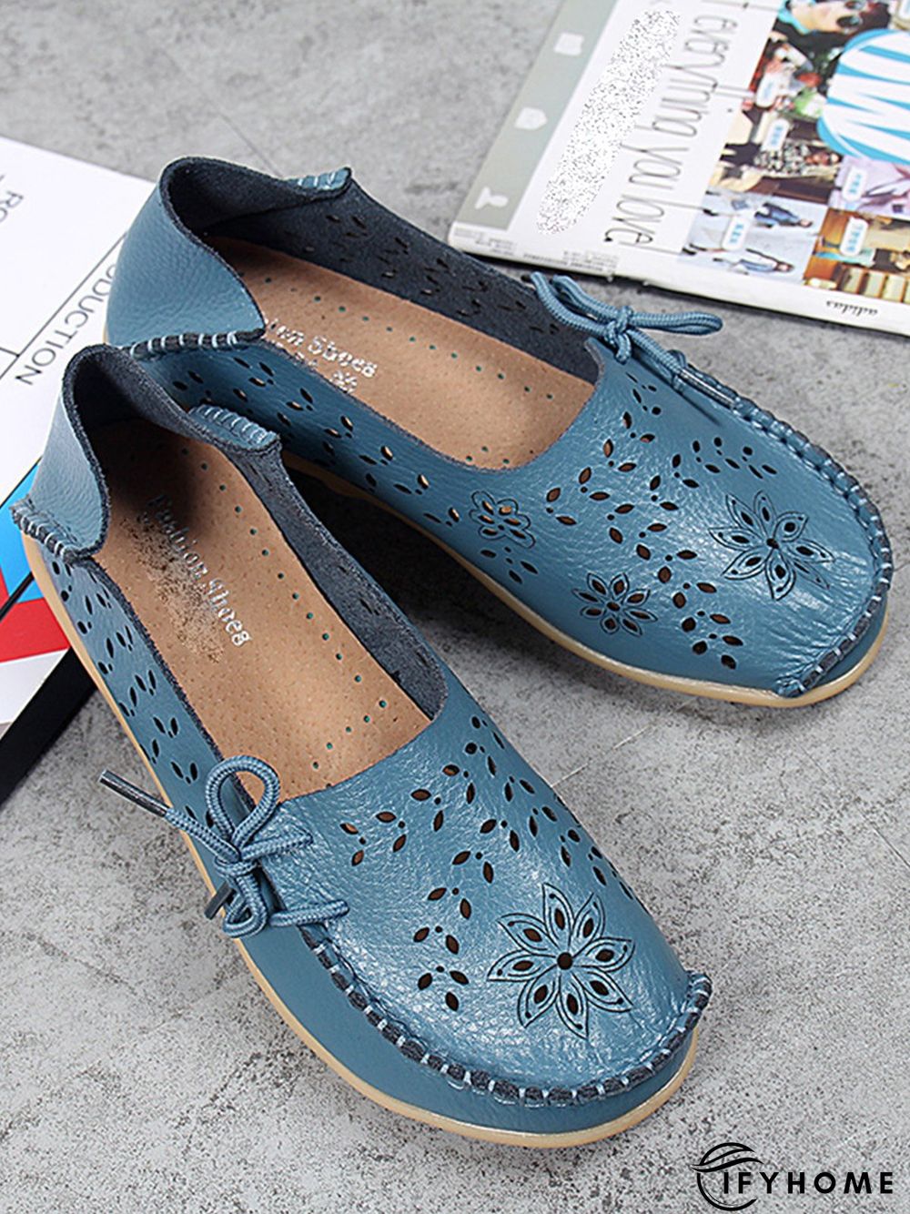 Cowhide Hollow Lace-up Portable Shoes | IFYHOME