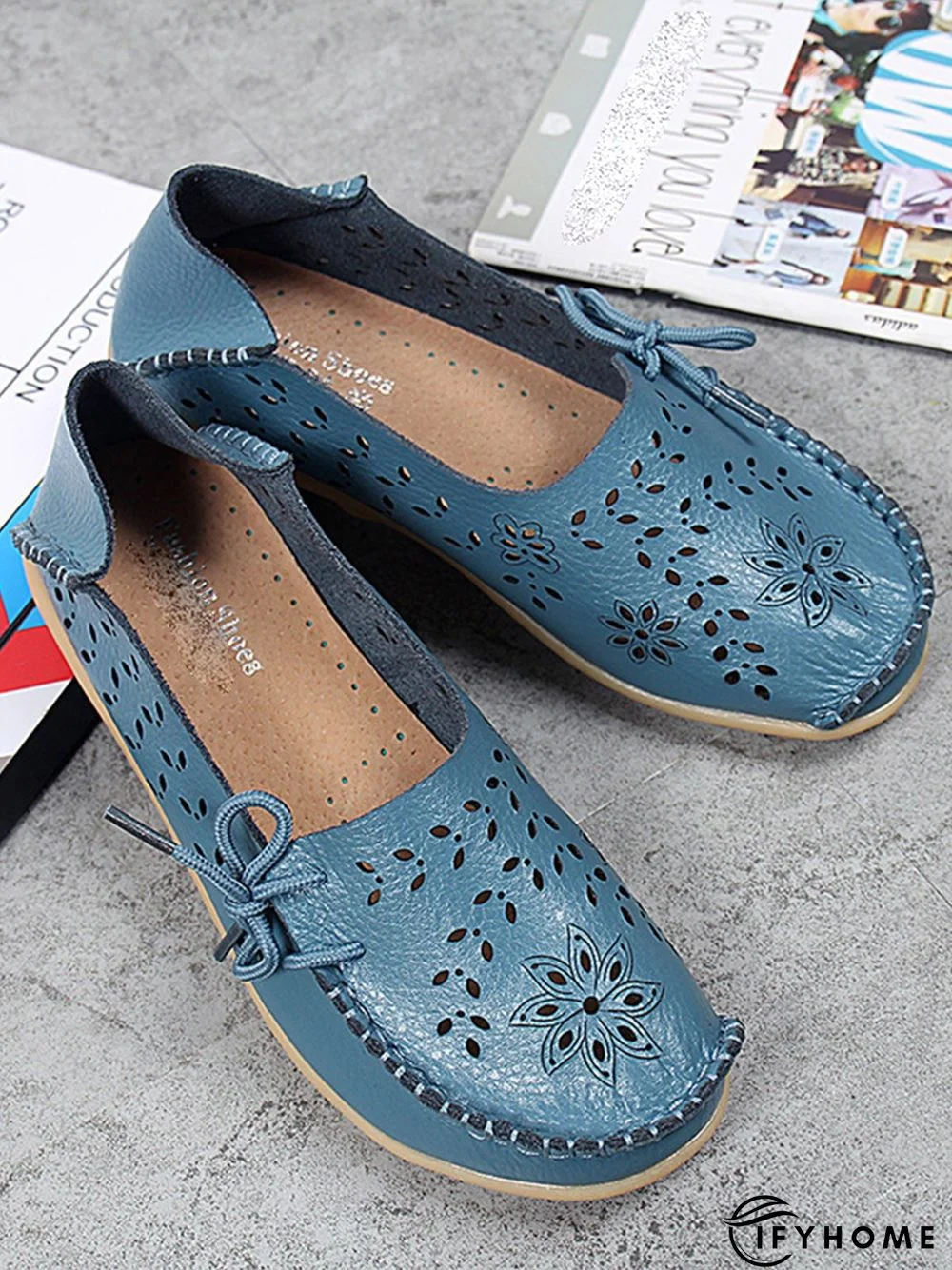Cowhide Hollow Lace-up Portable Shoes | IFYHOME