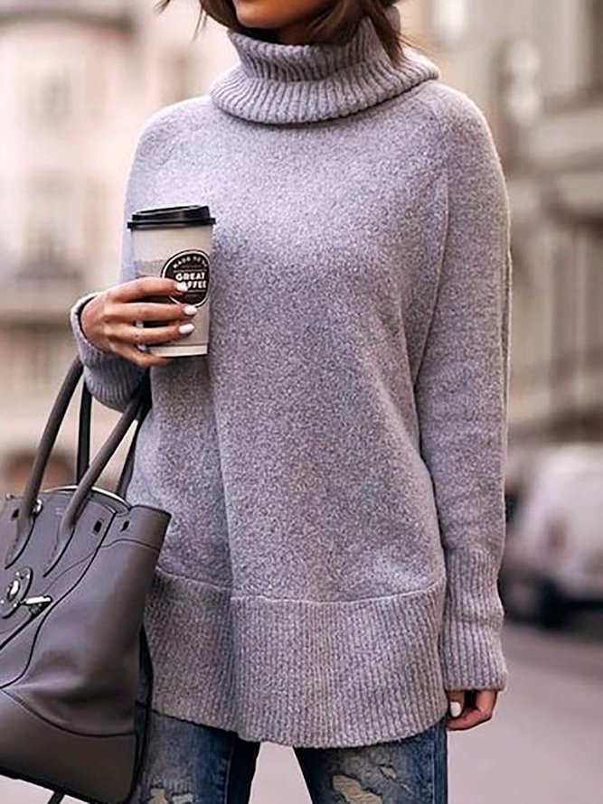 Turtleneck Long Sleeve Knitted Sweaters Plus Size Pullovers