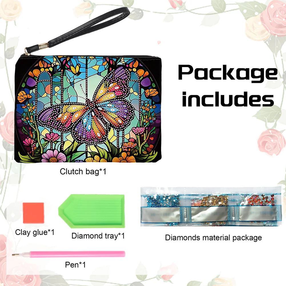 DIY Butterfly PU Partial Special Shaped Diamond Painting Wallet Makeup Bag
