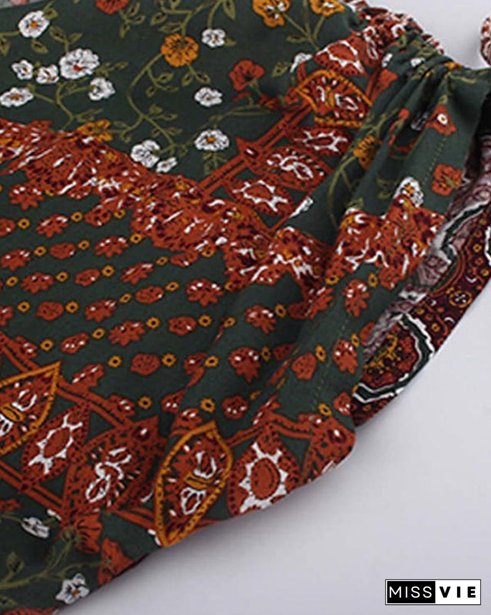 Plus Size Casual Boho Floral Pleated Dress