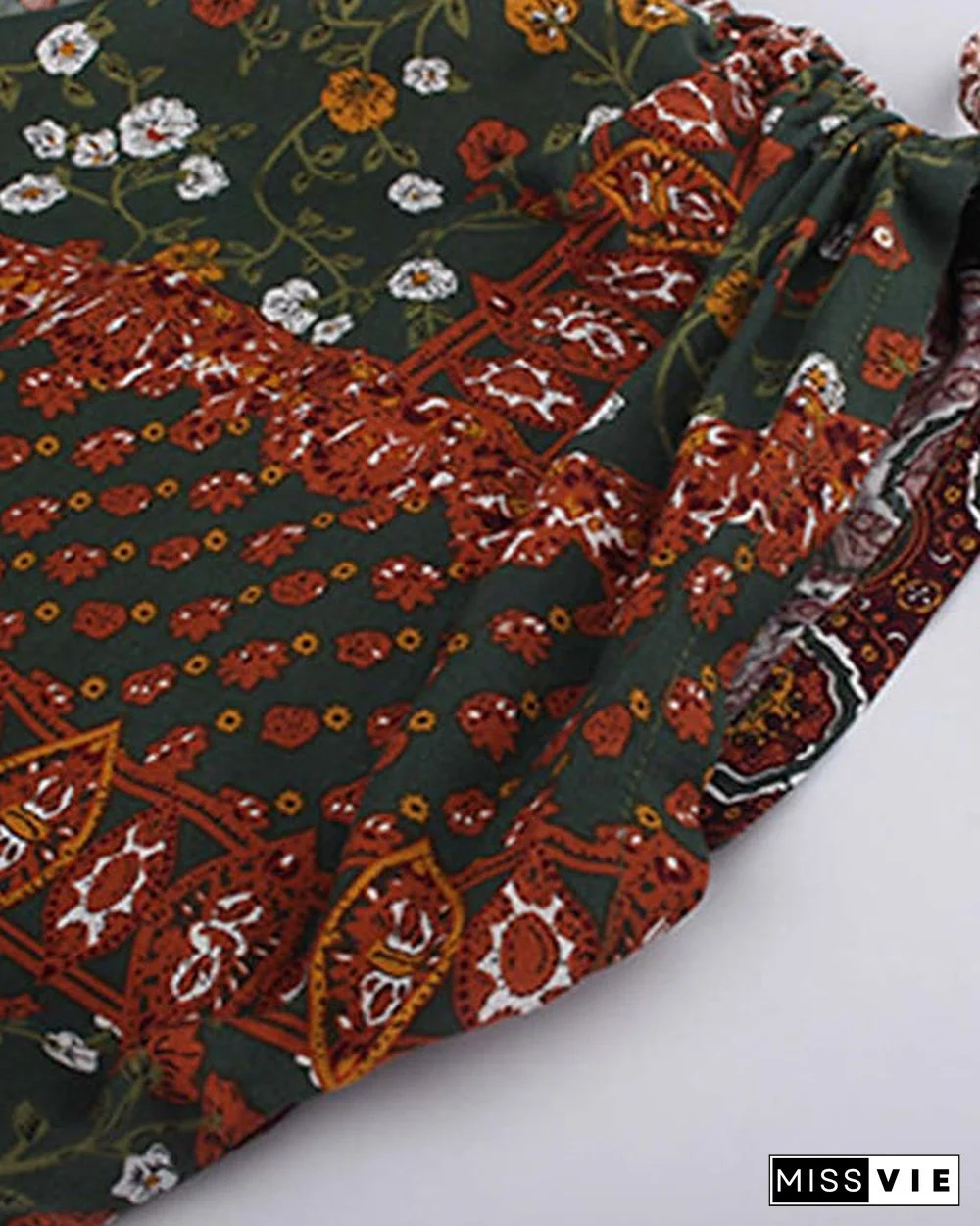 Plus Size Casual Boho Floral Pleated Dress