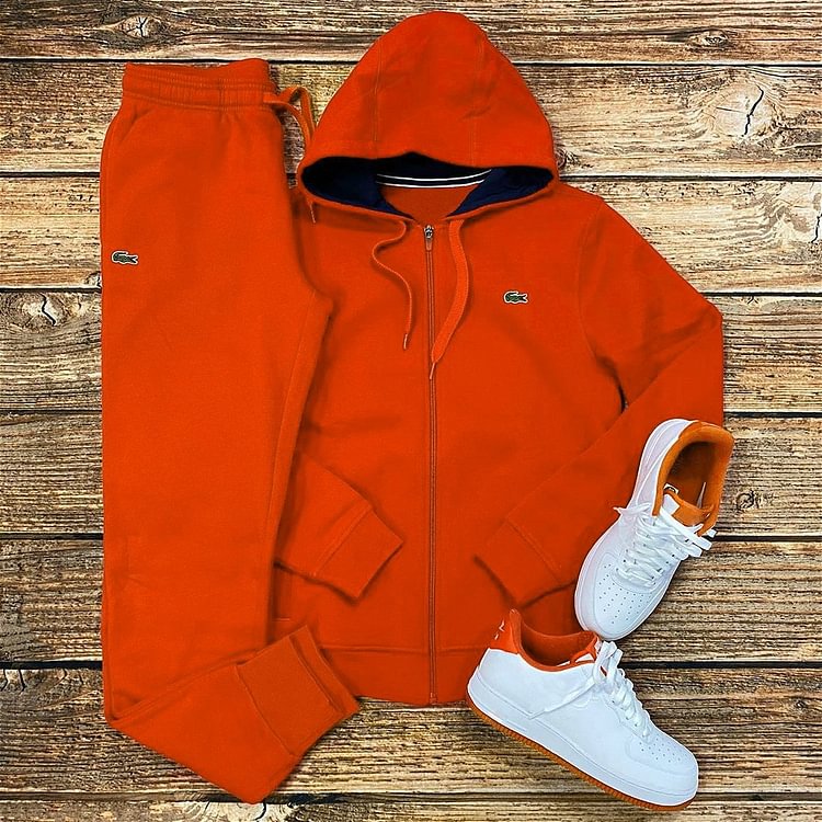 Orange crocodile fashion zipper Hooded Sweater Set