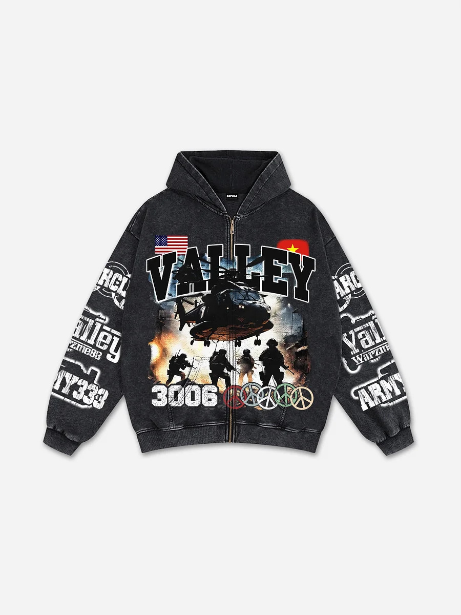 Vintage Warzone Graphic Acid Washed Oversized Zip-up Hoodie