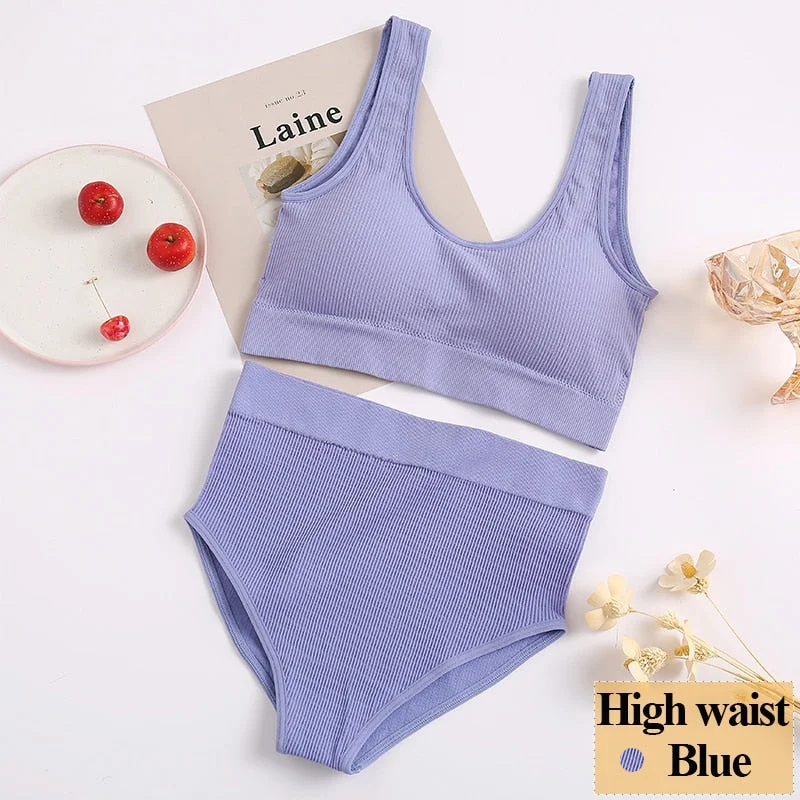 Women Bra Set Female Tube Tops Tank + Panties Vest U-Shaped Back Underwear Seamless Lingerie Female Bralette Backless Crop Tops