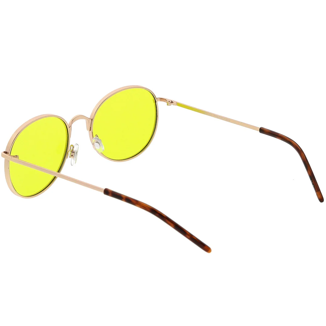 Bold Full Metal Frame Round glasses With Color Tinted Flat Lens 52mm