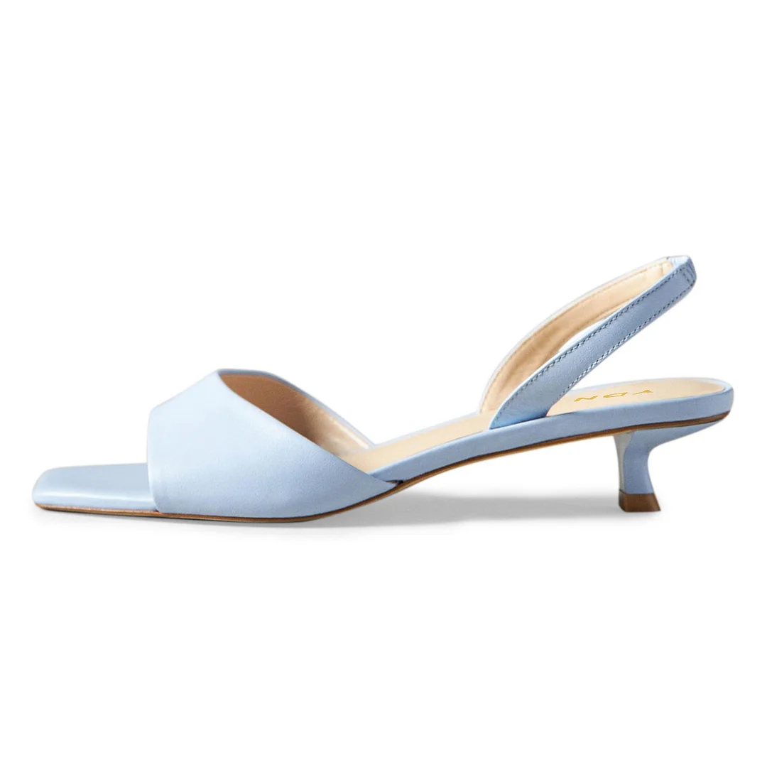 YDN Light Blue Open Toe Slingback Kitten Heel Dress Sandals