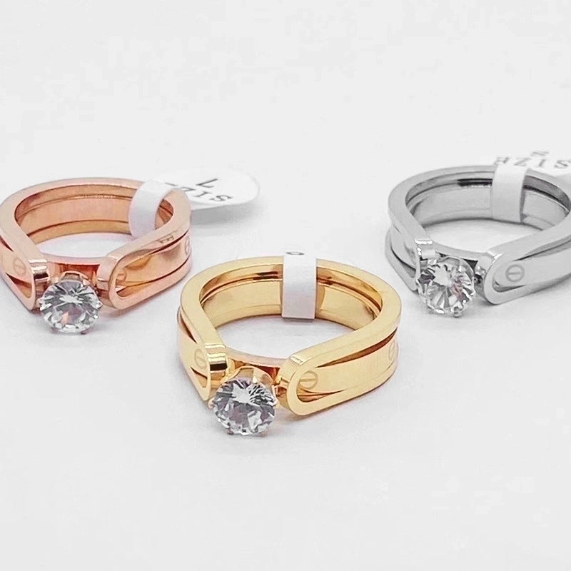 Minimalist U Shape Titanium Steel Artificial Diamond Rings In Bulk