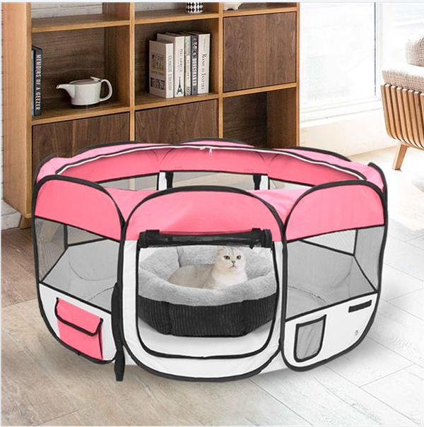 36" Portable Foldable 600d Oxford Cloth & Mesh Pet Playpen Fence With Eight Panels