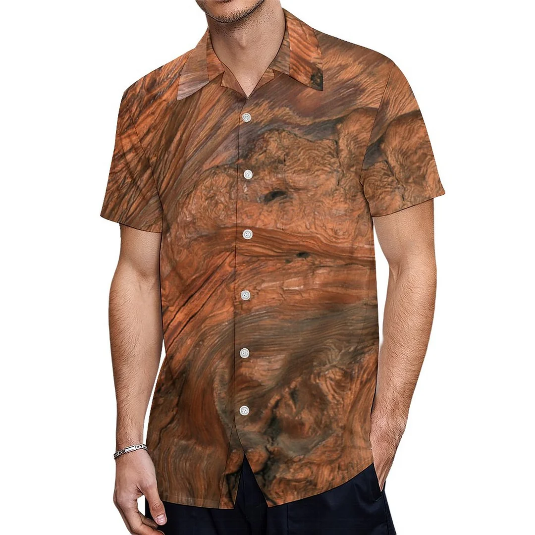Short Sleeve Cool Faux Wood Hawaiian Shirt Mens Button Down Plus Size Tropical Hawaii Beach Shirts