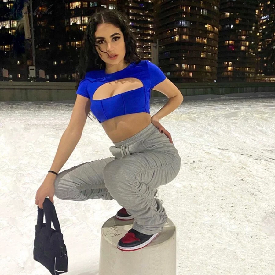 Macheda Summer Sexy Hollow Out T Shirt Women Fashion Short Sleeve O Neck Clothing Lady Street Solid Casual Short Top 2021 New