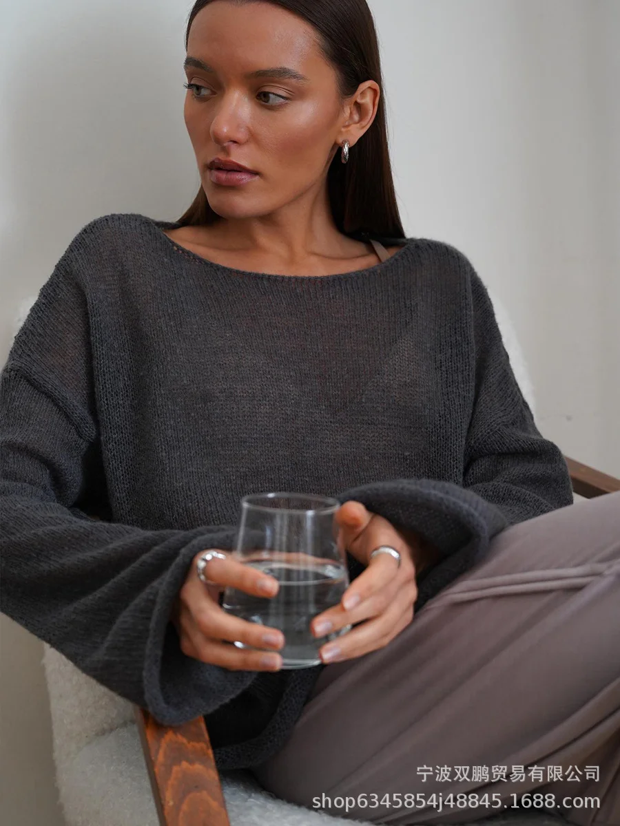 Athvotar Athvotar New Hollow Knitted Top 2025 New Round Collar Perspective Thin Sweater Woman