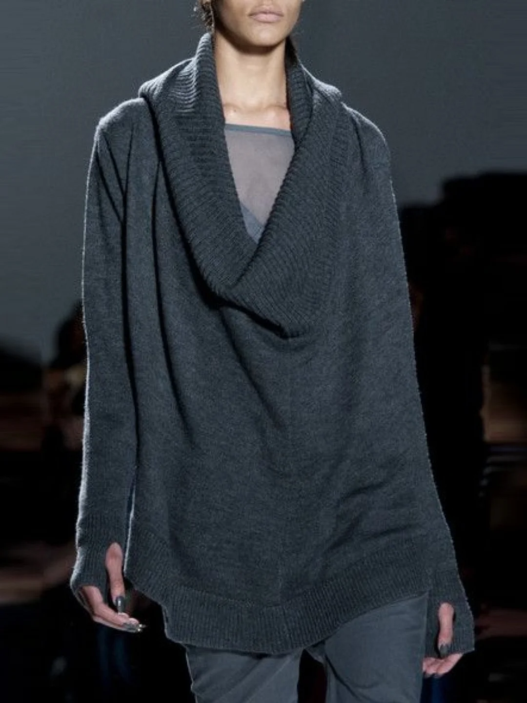 Black Cotton-Blend Long Sleeve Plus Size Sweater