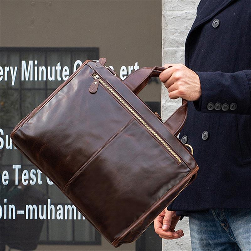 Mens Large Capacity Simple Style Vintage Business Briefcase Handbag