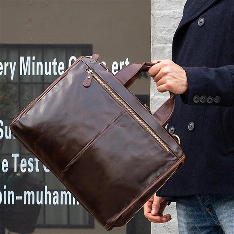 Mens Large Capacity Simple Style Vintage Business Briefcase Handbag