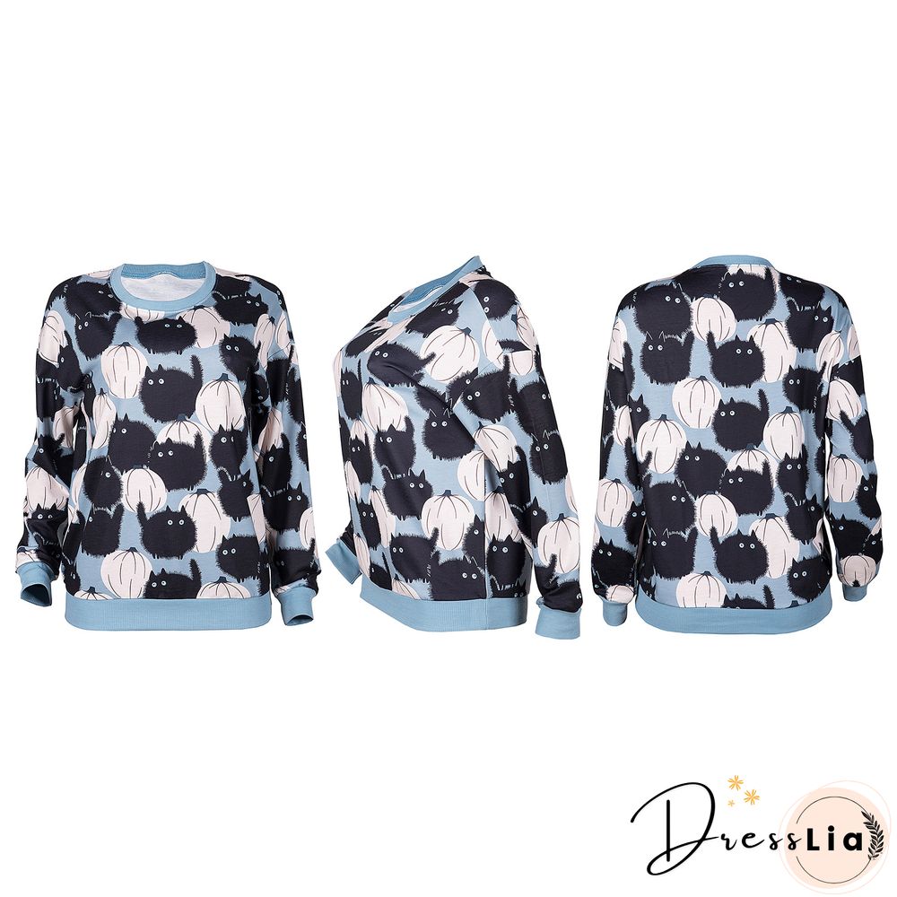 Winter Printed Round Neck Long Sleeve Outwear Pullover