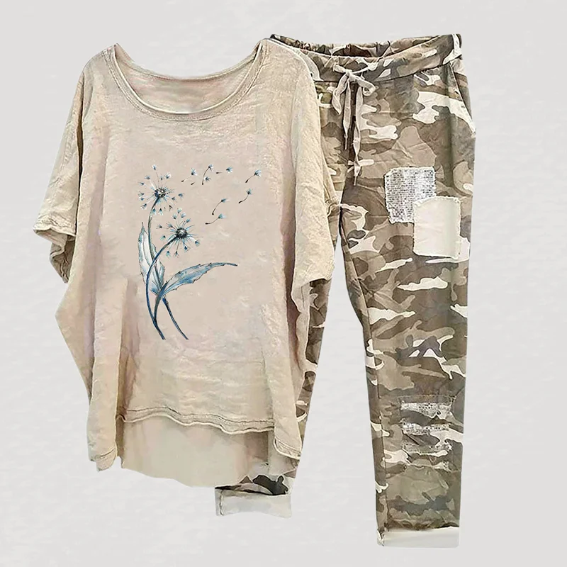 Women's Dandelion Printed Two Piece Casual Set