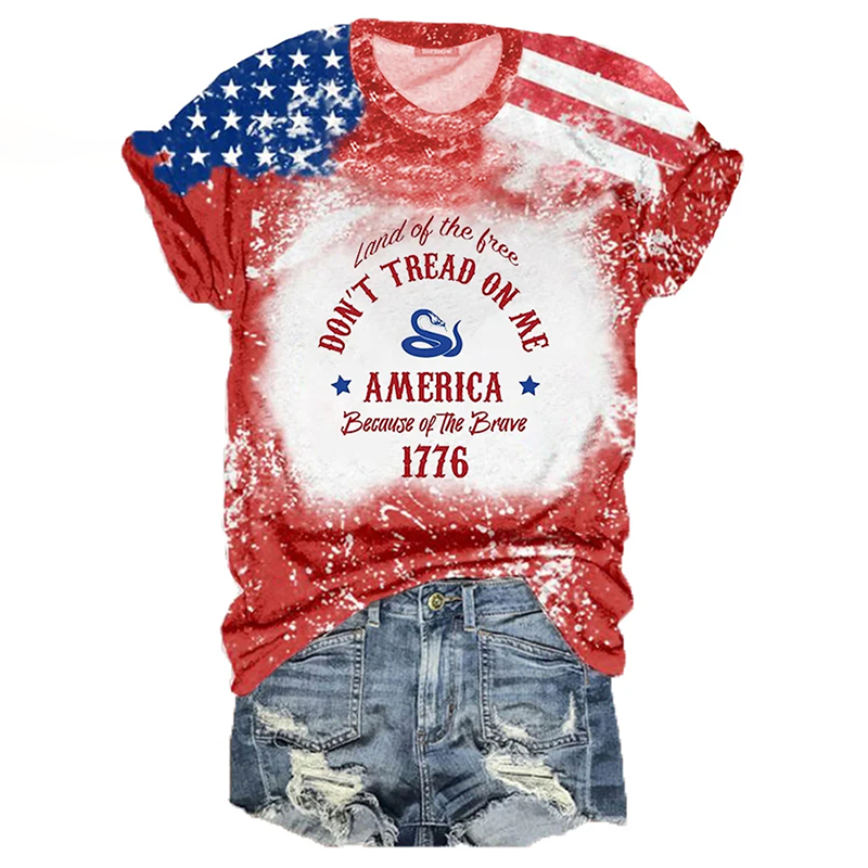 Comstylish Don't Tread On Me America Because Of the Brave 1776 Print Casual T-Shirt