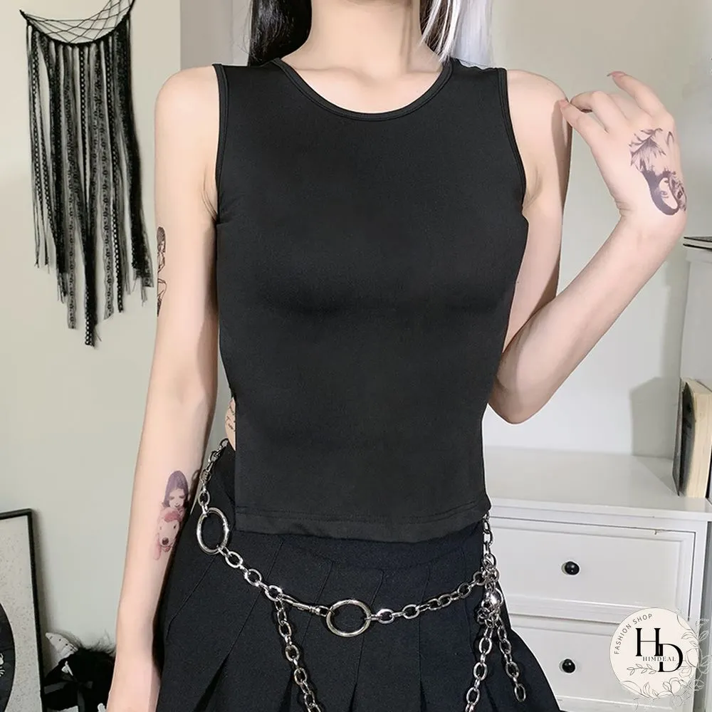 Tied Backless Slim Solid Sleeveless Crop Top Summer Sexy Skinny Simple Trim Outfits Mock