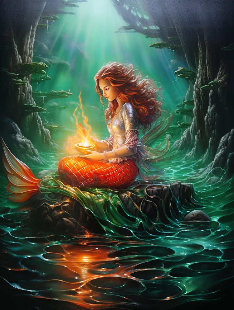 Mermaid Girl-AB Round Drill Diamond Painting- 40*50CM(Canvas)