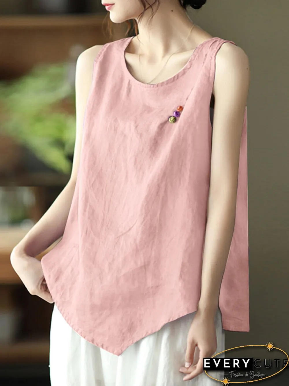 Solid Frog Sleeveless O-neck Women Vintage Tank Top