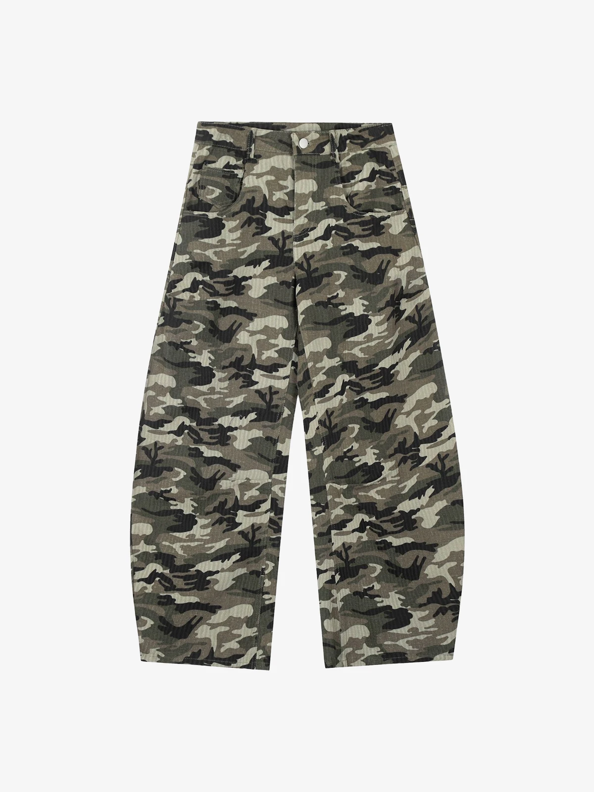 Camouflage Act Chic Vintage Washed Scimitar-Cut Baggy Jeans Front