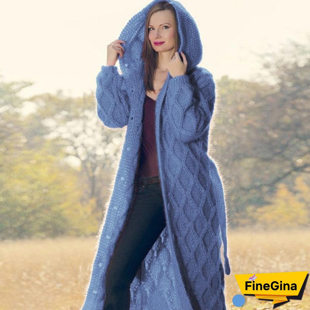 Pure Color Button Long Knitting Outerwear