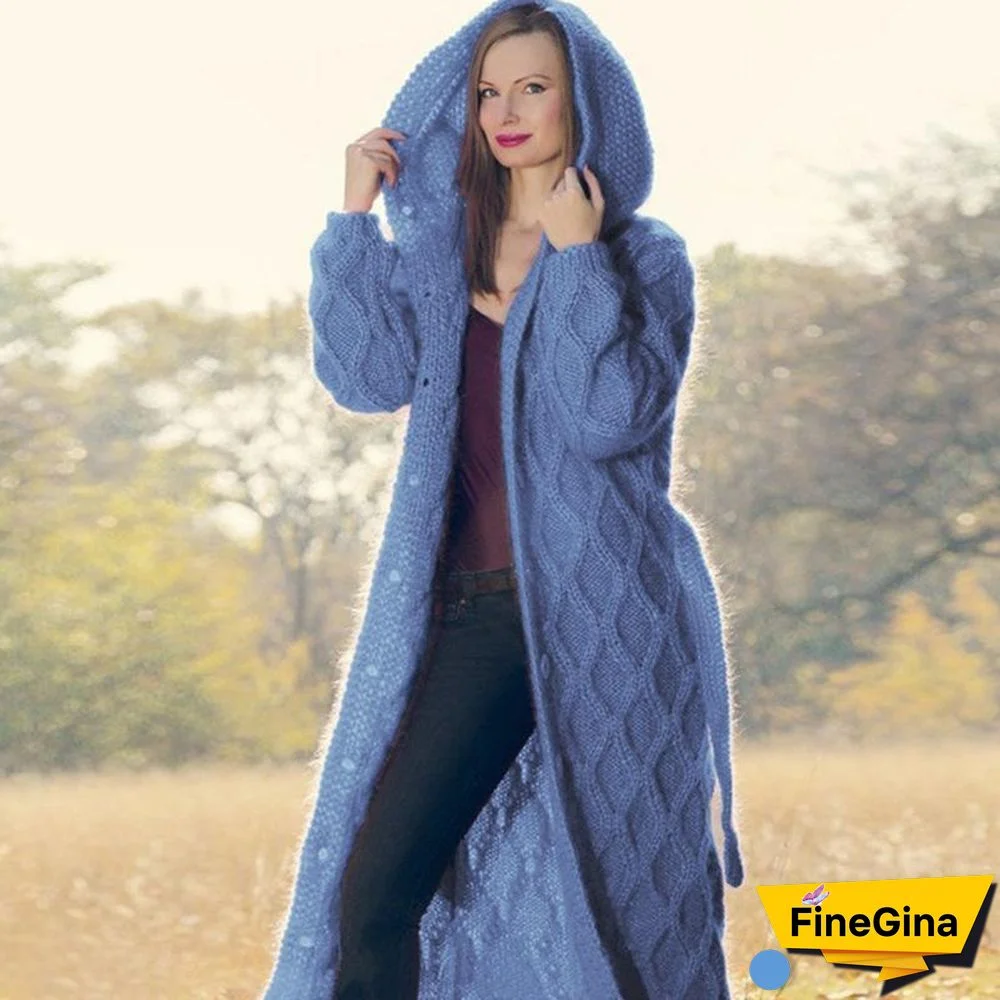 Pure Color Button Long Knitting Outerwear